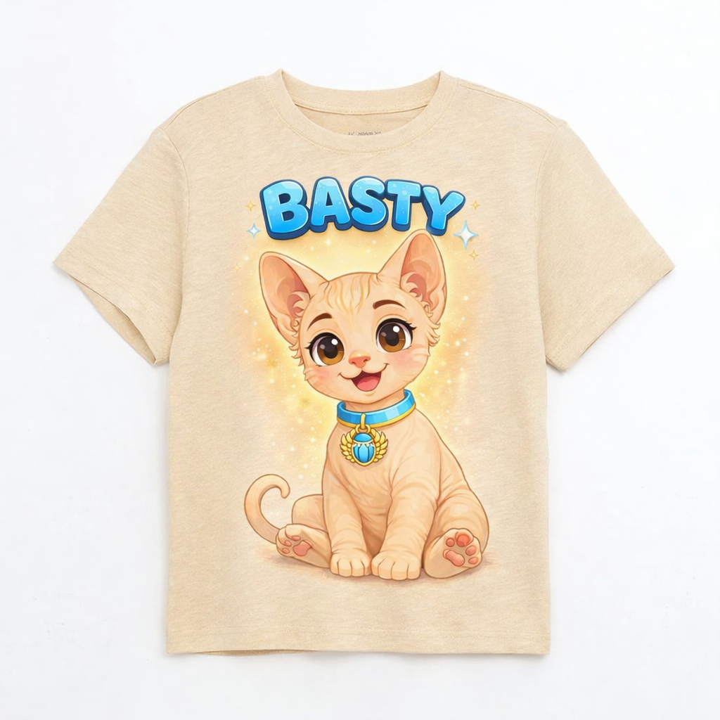 SiaBoo Kids T-Shirt – Basty the Cat Print, comfy & playful!