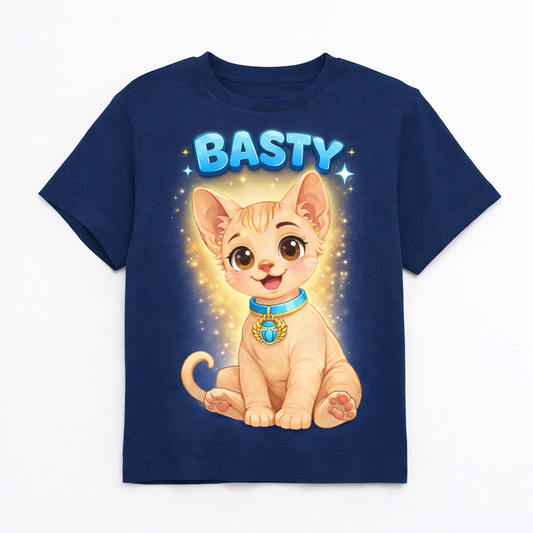 SiaBoo Kids T-Shirt – Basty the Cat Print, comfy & playful!