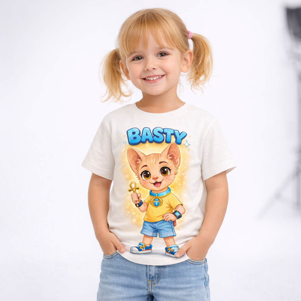 SiaBoo Kids T-Shirt – Basty the Cat Print, comfy & playful!