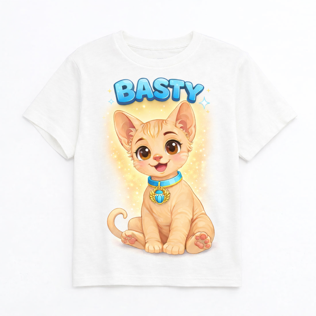 SiaBoo Kids T-Shirt – Basty the Cat Print, comfy & playful!