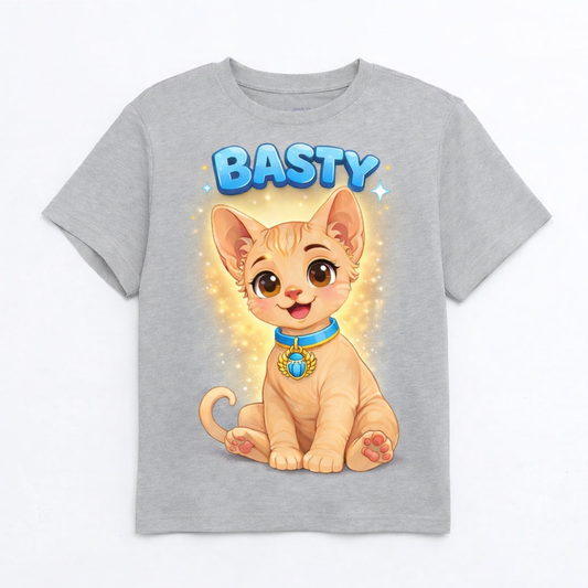 SiaBoo Kids T-Shirt – Basty the Cat Print, comfy & playful!